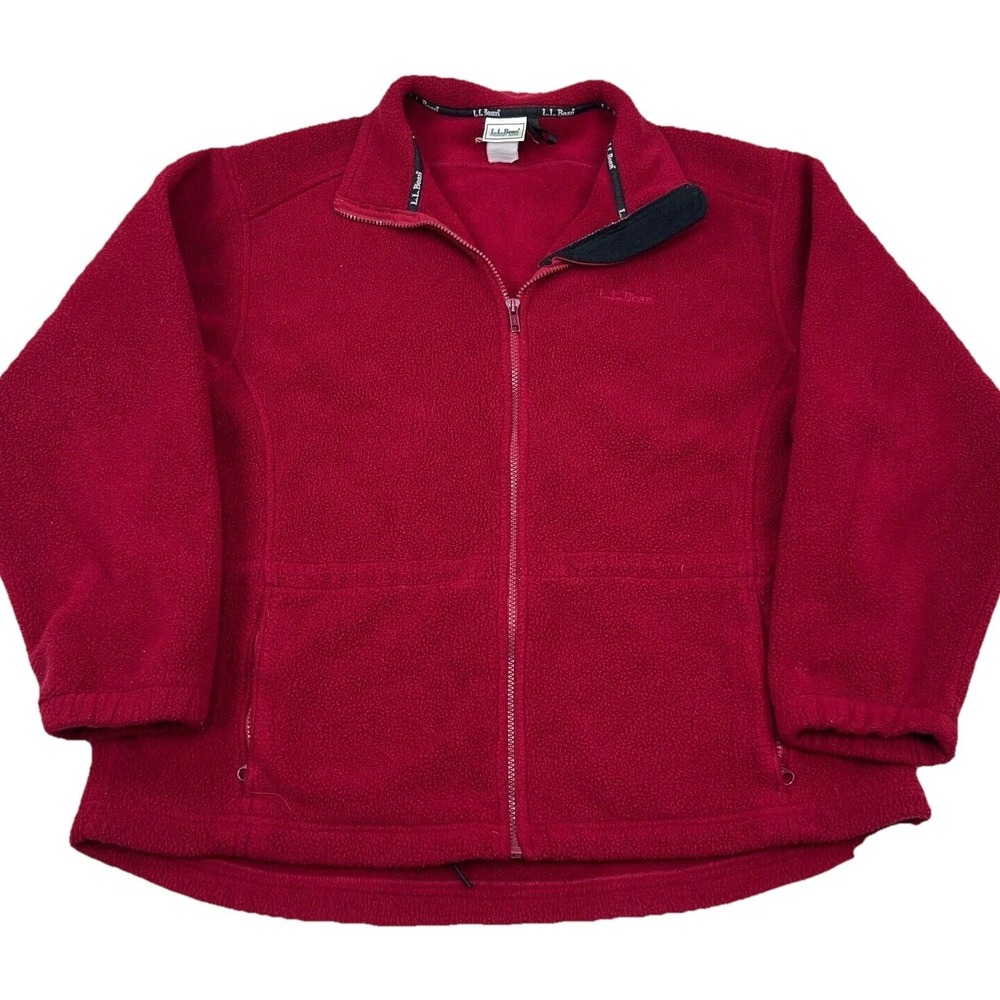 LL Bean Jacket Men Large Red Fleece Full Zip Sweater Layer Vintag Y2K Hiking